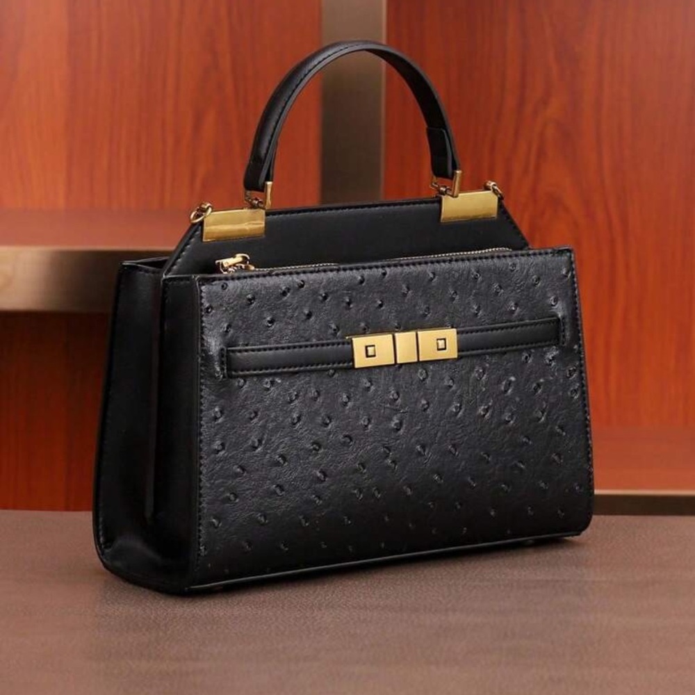 Chic Black Textured Satchel